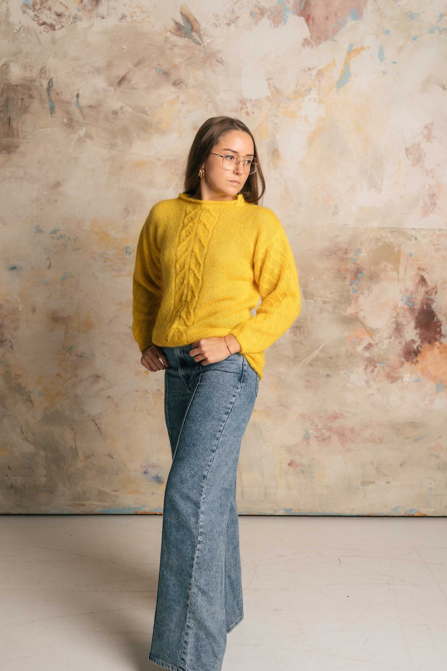 YELLOW MOHAIR AND SILK SWEATER