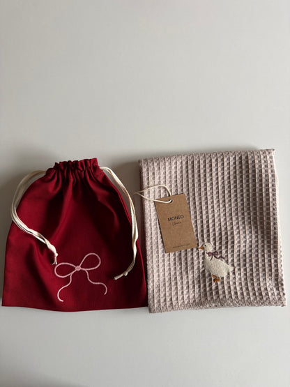 TOWEL WITH DUCK + RED BAG