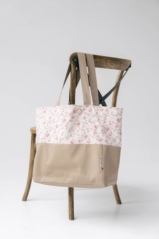 VINTAGE ROSE SHOPPING BAG WITH POCKETS